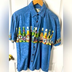 KOKO ISLAND MENS CLASSIC  SHIRT  Blue SHORT SLEEVE BUTTON BEER ALOHA  USA Made M